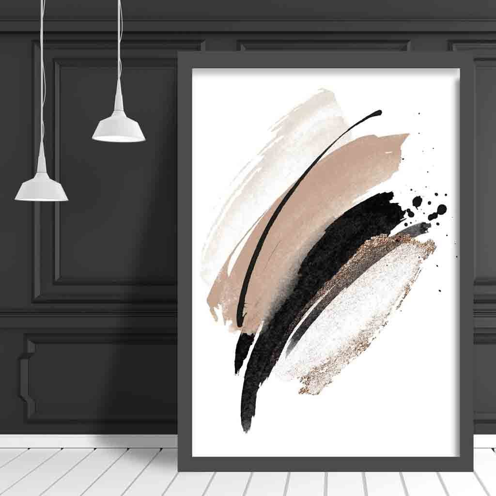 Abstract Strokes Black and Gold No 1 Art Print