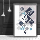 BOTANICAL Abstract GEOMETRIC Navy Blue and Aqua Floral Print 03