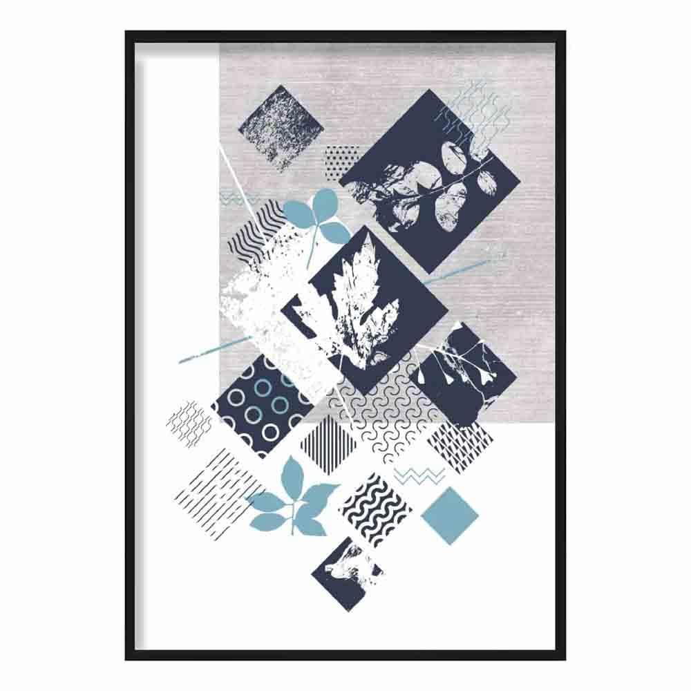 BOTANICAL Abstract GEOMETRIC Navy Blue and Aqua Floral Print 03