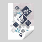 BOTANICAL Abstract GEOMETRIC Navy Blue and Aqua Floral Print 03
