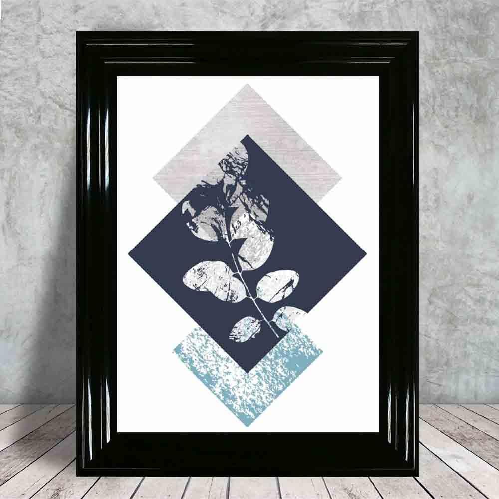 BOTANICAL Abstract GEOMETRIC Navy Blue and Aqua Floral Print 02