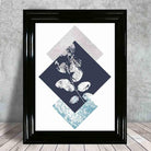 BOTANICAL Abstract GEOMETRIC Navy Blue and Aqua Floral Print 02