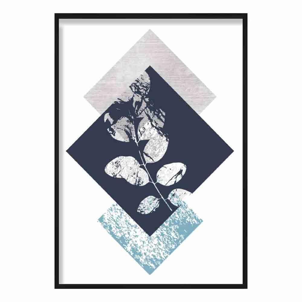 BOTANICAL Abstract GEOMETRIC Navy Blue and Aqua Floral Print 02