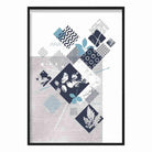 BOTANICAL Abstract GEOMETRIC Navy Blue and Aqua Floral Print 01