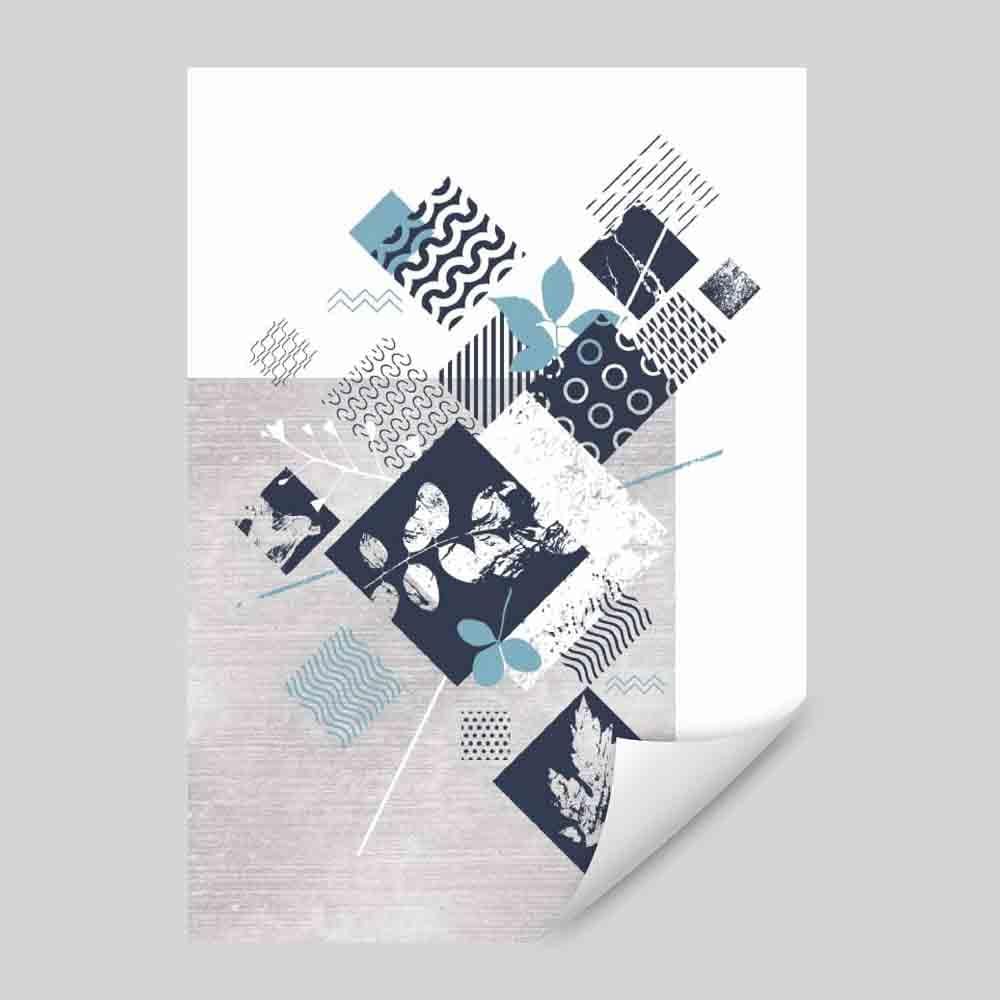 BOTANICAL Abstract GEOMETRIC Navy Blue and Aqua Floral Print 01