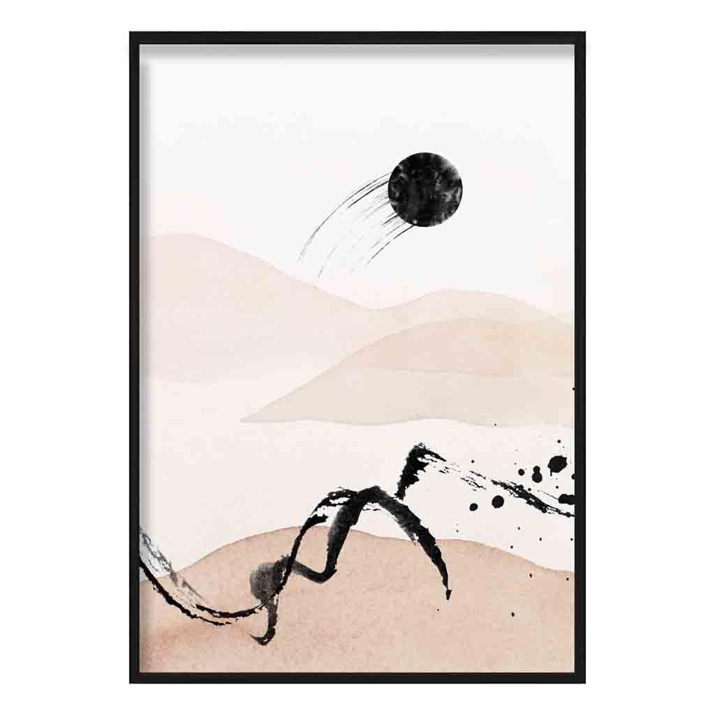 Abstract Beige and Black Landscape No 2 Art Print