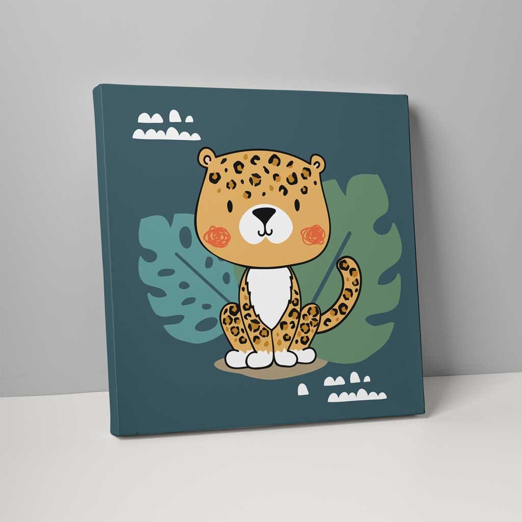 Boho Safari Jungle Leopard Teal Blue and Yellow on Canvas