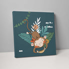 Boho Safari Jungle Monkey Teal Blue and Yellow on Canvas