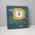 Boho Safari Jungle Lion Teal Blue and Yellow on Canvas