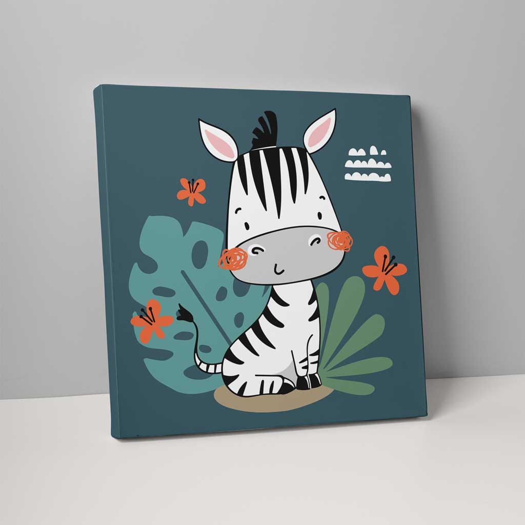 Boho Safari Jungle Zebra Teal Blue, Black and White on Canvas