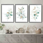 BOTANICAL Set of 3 Eucalyptus Blue Green and Gold Prints