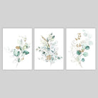 BOTANICAL Set of 3 Eucalyptus Blue Green and Gold Prints