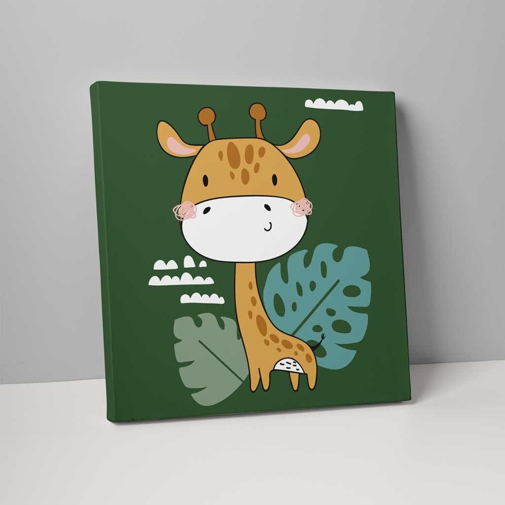Boho Safari Jungle Giraffe Dark Green and Yellow on Canvas