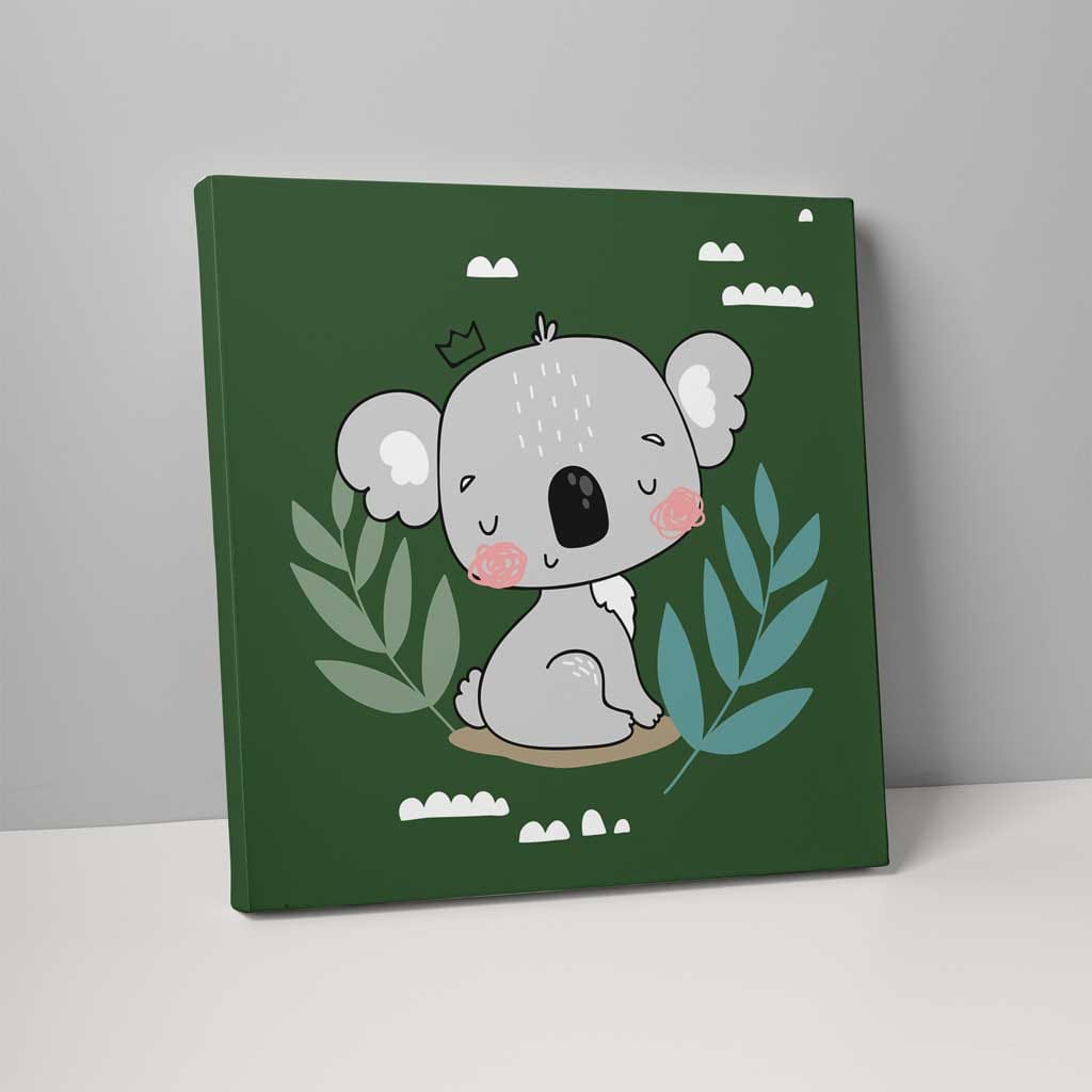 Boho Safari Jungle Koala Dark Green and Grey on Canvas