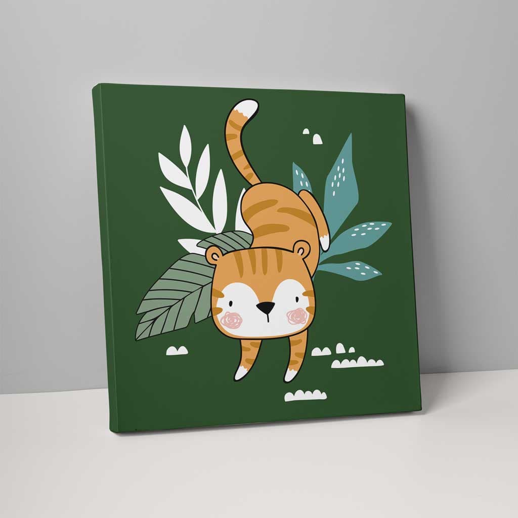 Boho Safari Jungle Tiger Dark Green and Orange on Canvas