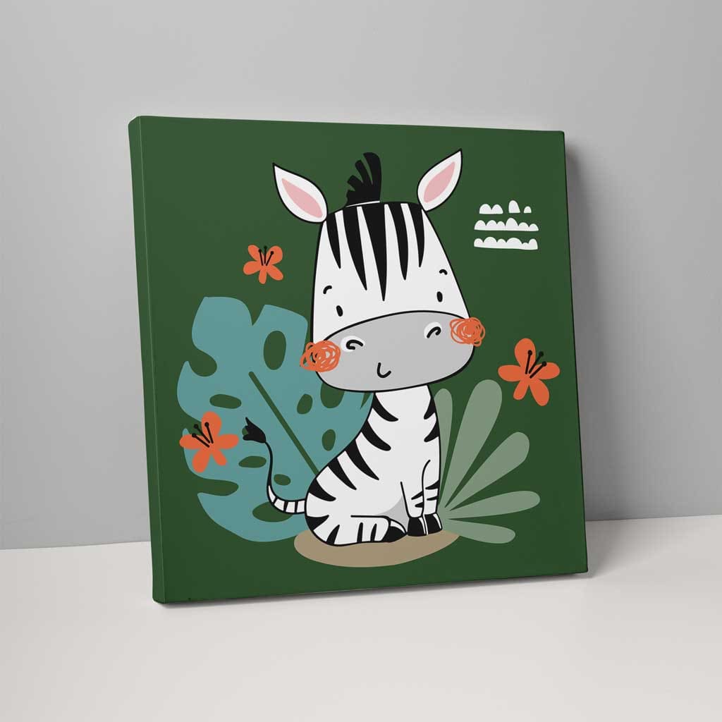 Boho Safari Jungle Zebra Dark Green, Black and White on Canvas