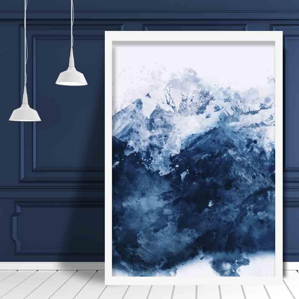 Blue Abstract Mountain 2 Watercolour Poster