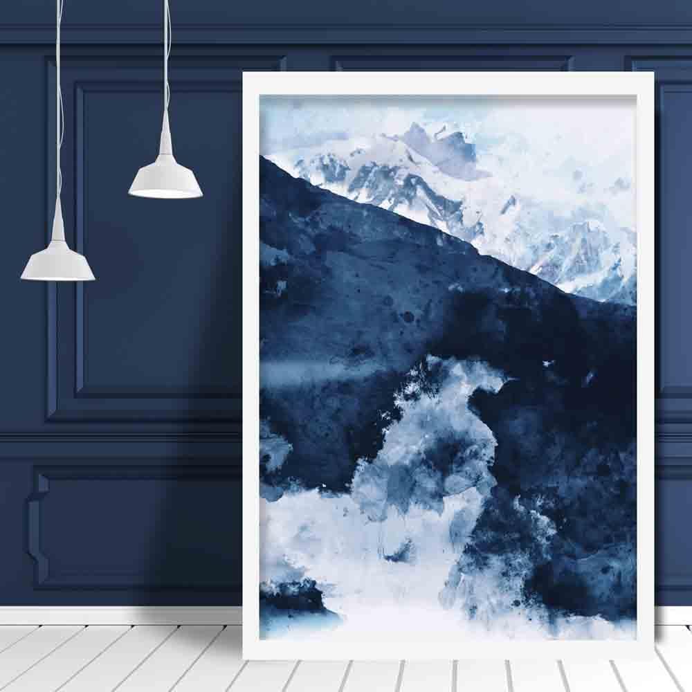 Blue Abstract Mountain 1 Watercolour Poster