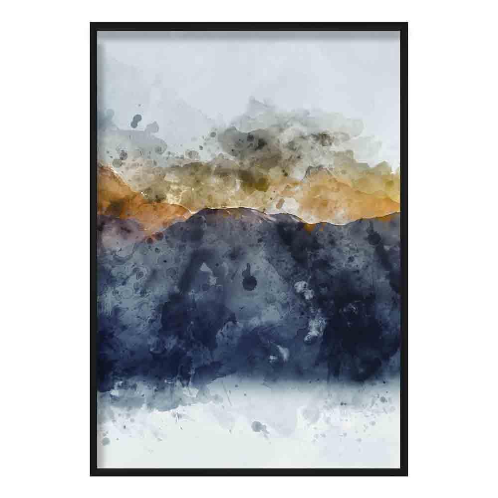 Navy Blue & Yellow Mountains Abstract Watercolour 3 Poster