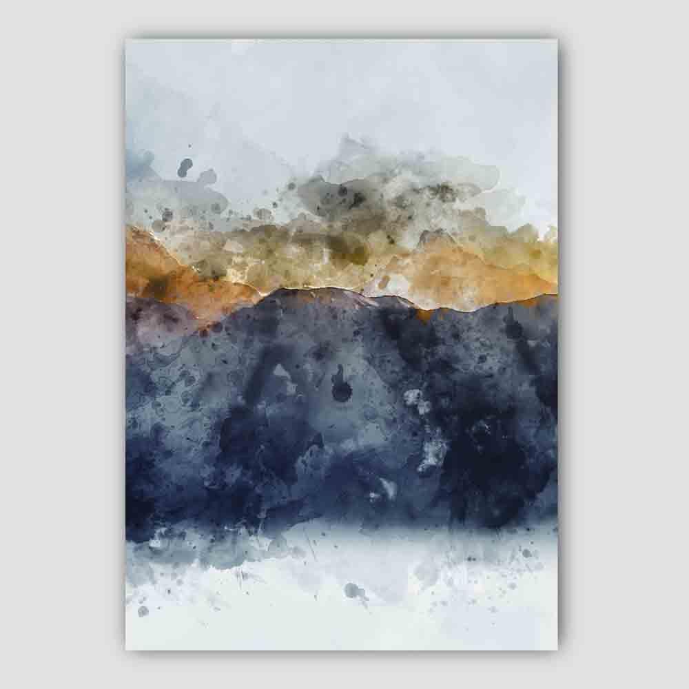 Navy Blue & Yellow Mountains Abstract Watercolour 3 Poster
