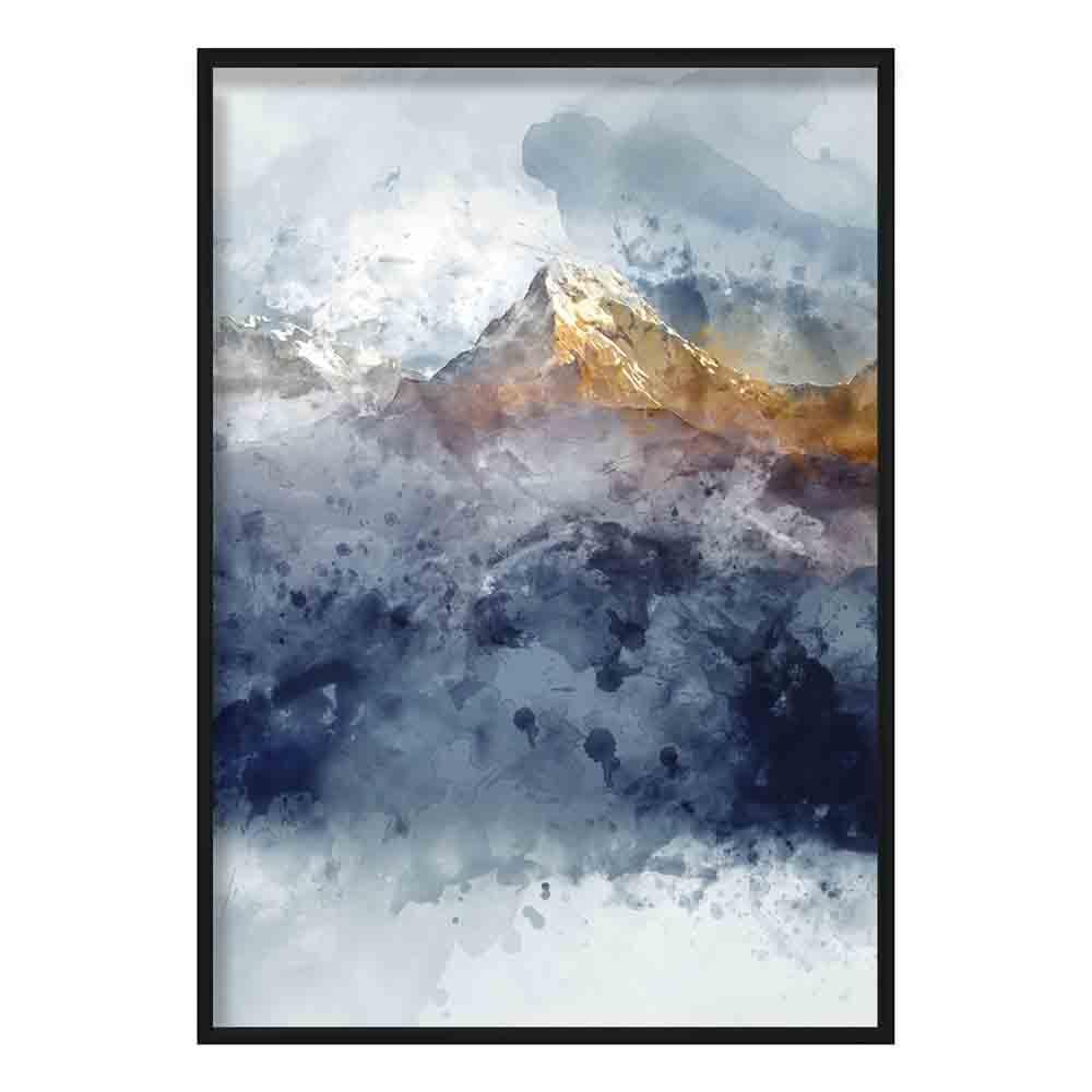 Navy Blue & Yellow Mountains Abstract Watercolour 2 Poster