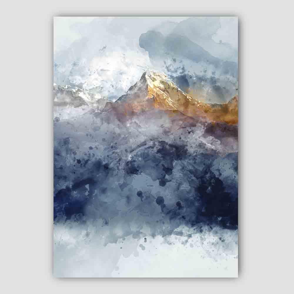Navy Blue & Yellow Mountains Abstract Watercolour 2 Poster