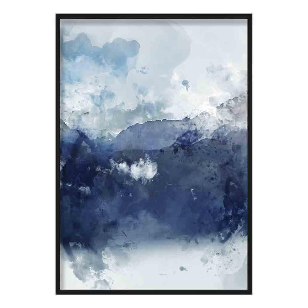 Navy Blue & Yellow Mountains Abstract Watercolour 1 Poster