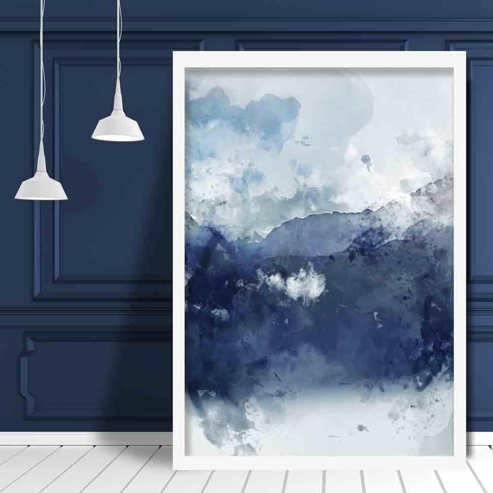 Navy Blue & Yellow Mountains Abstract Watercolour 1 Poster