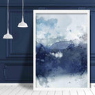 Navy Blue & Yellow Mountains Abstract Watercolour 1 Poster