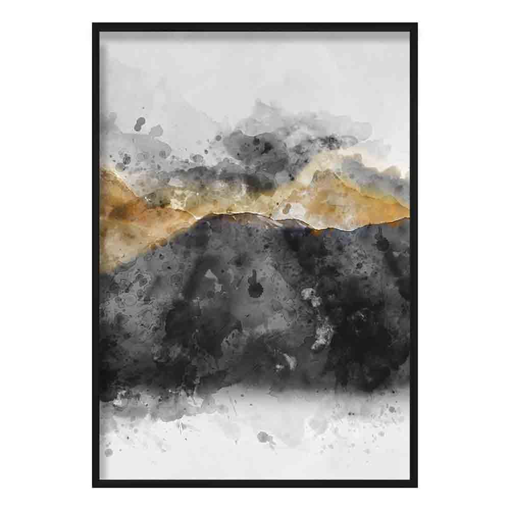 Black and Yellow Watercolour Mountains 3 Poster