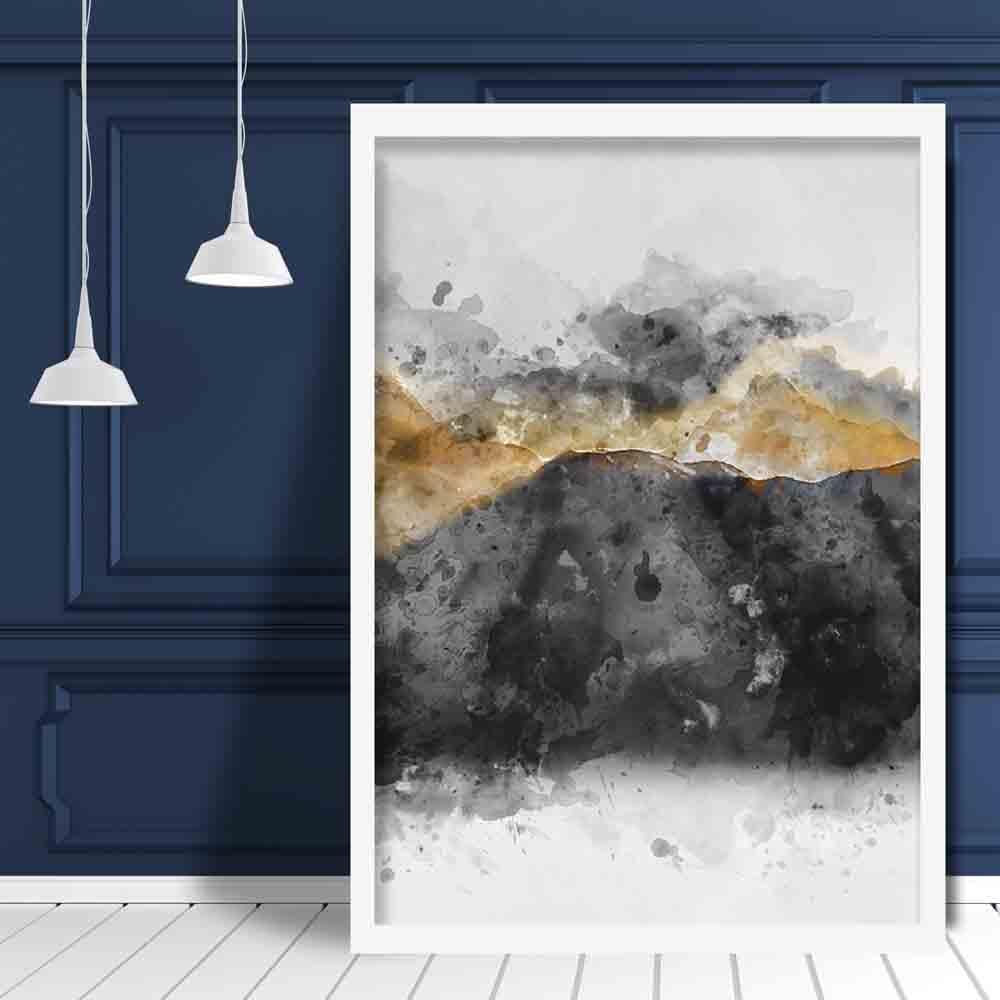 Black and Yellow Watercolour Mountains 3 Poster