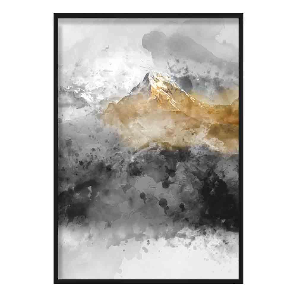 Black and Yellow Watercolour Mountains 2 Poster