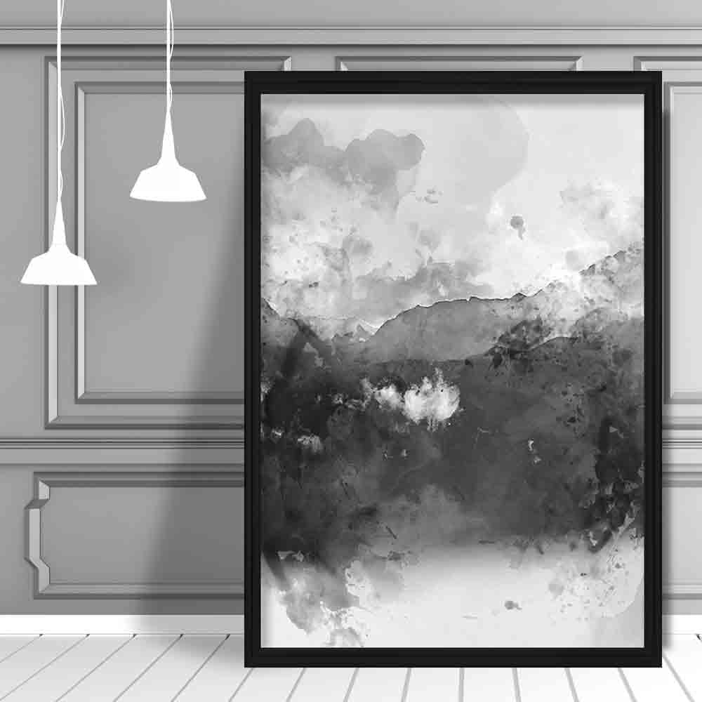 Black and Yellow Watercolour Mountains 1 Poster
