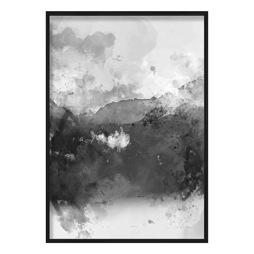 Black and Yellow Watercolour Mountains 1 Poster