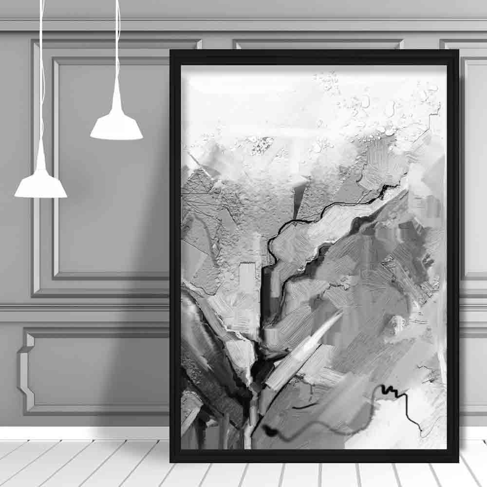 Abstract Textured Black and Grey Painting No 2 Art Print