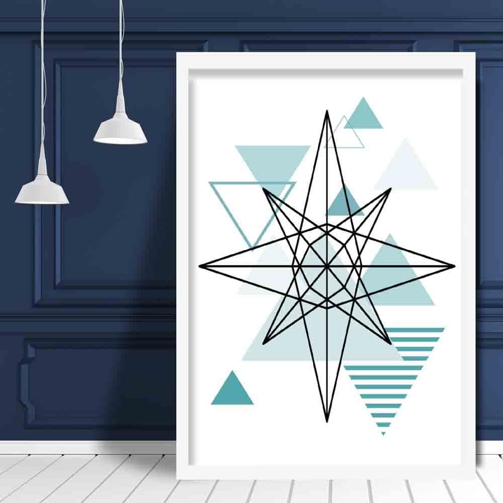 Star Abstract Geometric Scandinavian Aqua Blue Poster