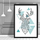 Stag Head Looking Right Abstract Geometric Scandinavian Aqua Blue Poster