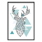 Stag Head Looking Right Abstract Geometric Scandinavian Aqua Blue Poster