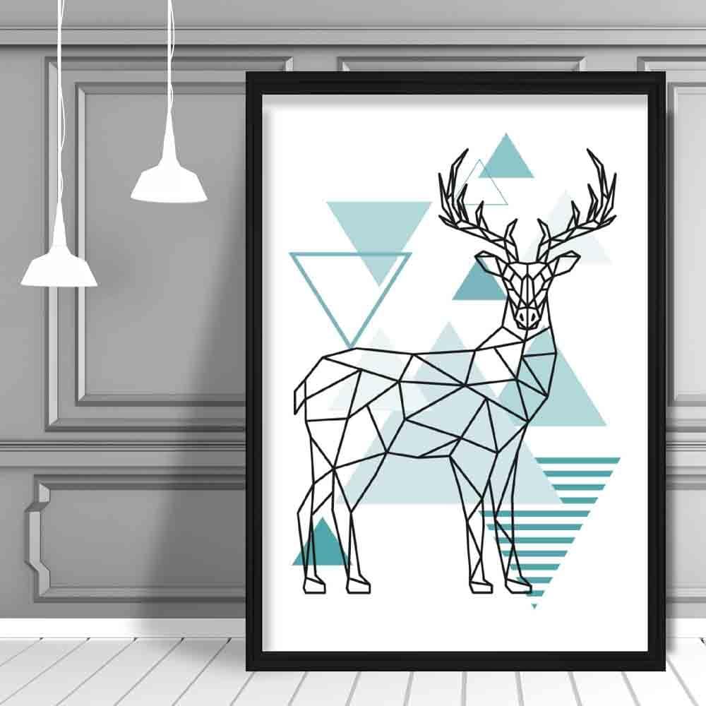 Stag Abstract Geometric Scandinavian Aqua Blue Poster