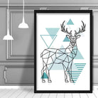 Stag Abstract Geometric Scandinavian Aqua Blue Poster