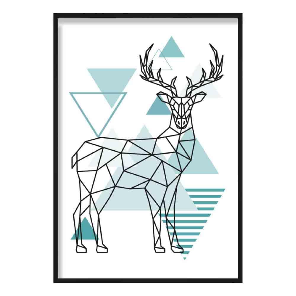 Stag Abstract Geometric Scandinavian Aqua Blue Poster