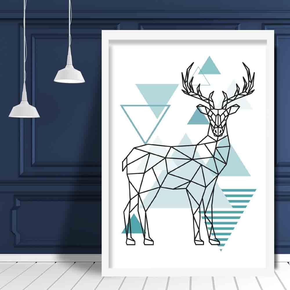 Stag Abstract Geometric Scandinavian Aqua Blue Poster