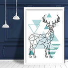 Stag Abstract Geometric Scandinavian Aqua Blue Poster