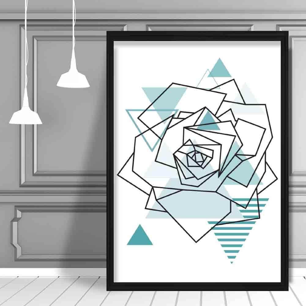 Rose Head Abstract Geometric Scandinavian Aqua Blue Poster