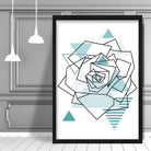 Rose Head Abstract Geometric Scandinavian Aqua Blue Poster