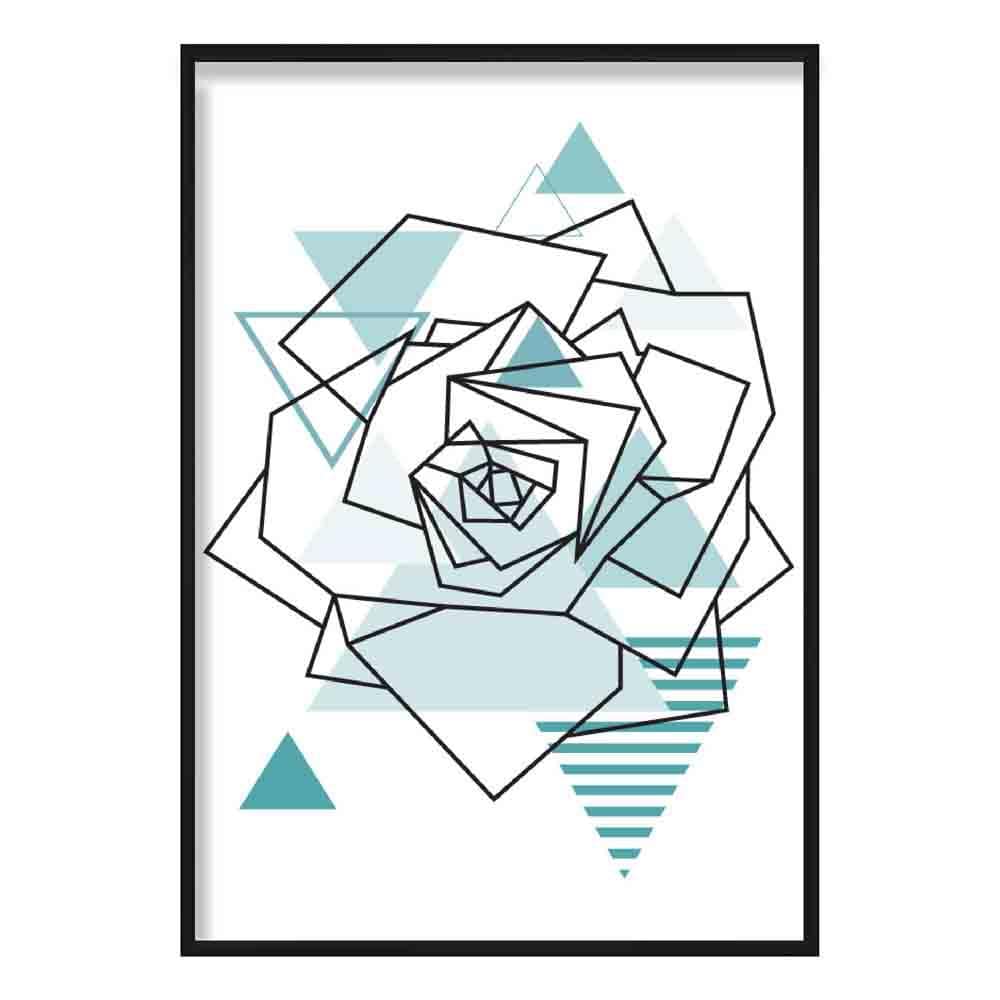 Rose Head Abstract Geometric Scandinavian Aqua Blue Poster
