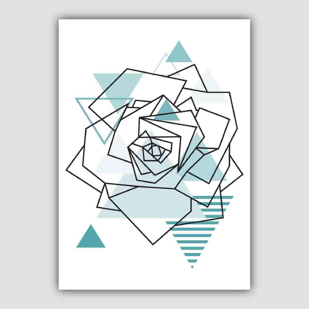 Rose Head Abstract Geometric Scandinavian Aqua Blue Poster