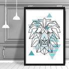 Lion Head Abstract Geometric Scandinavian Aqua Blue Poster