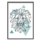 Lion Head Abstract Geometric Scandinavian Aqua Blue Poster