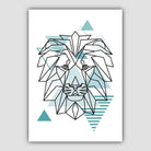 Lion Head Abstract Geometric Scandinavian Aqua Blue Poster